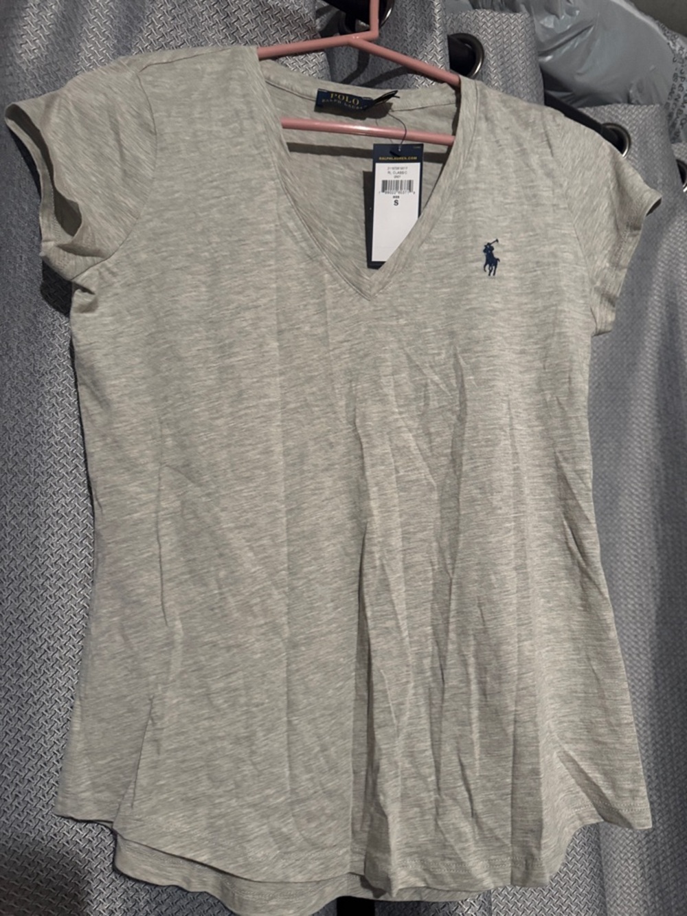 Ralph Lauren Women’s V-Neck Short Sleeve Tee - Heather Gray with Navy Pony